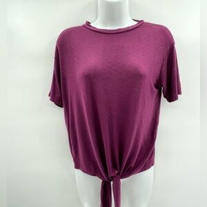 BOOHOO WOMENS MAROON TIE FRONT TEE SZ2